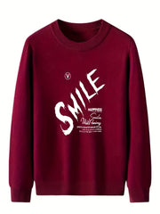 Smile Knitted Sweater Men's Casual Warm Crew Neck Pullover for Fall Winter
