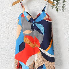 Toddlers Abstract Graphic V neck Cami Rompers Jumpsuits For Beach Vacation