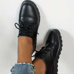 Women's Lace Up Faux Leather Flat Shoes Soft Sole Lightweight