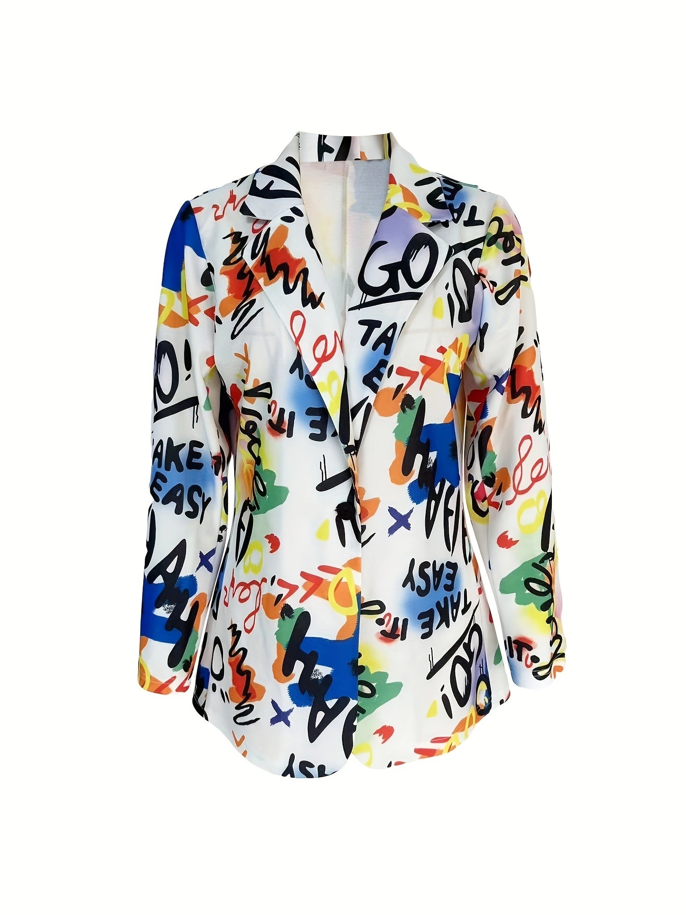 Casual Blazer Women's Plus Graffiti Print Long Sleeve Blazer