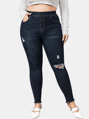 Solid High Rise Skinny Jeans with Fringe Trim