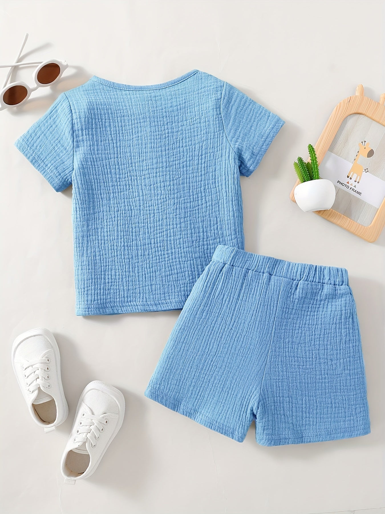 2pcs Infant Baby Button Short Sleeve Tees & Shorts