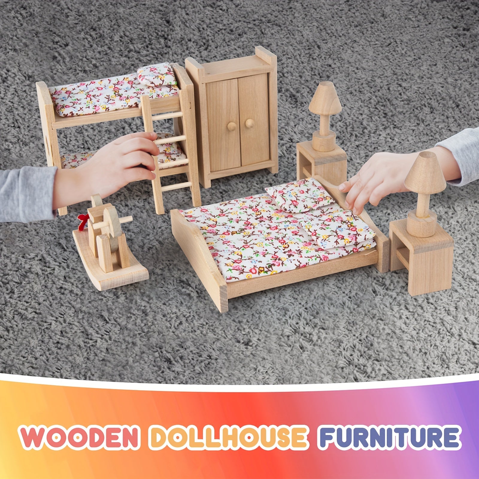 Wooden Dollhouse Furniture Set with Dolls Bedroom Accessories