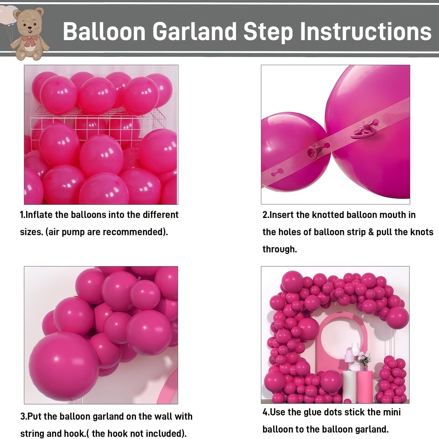 Hot Pink Balloons Garland Kit 105pcs Dark Fuschia Pink Balloon
