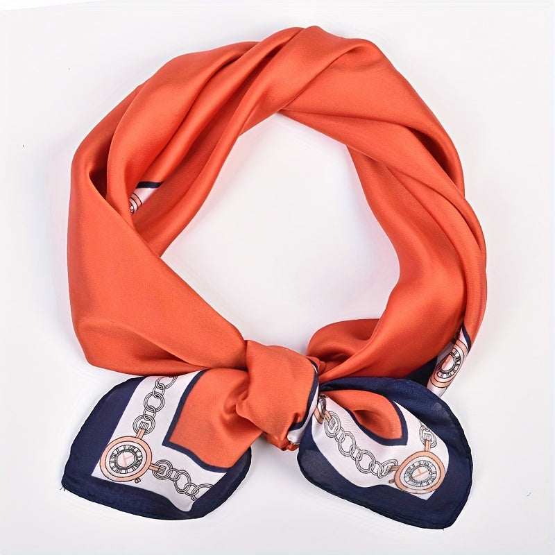 70 Square Scarf Classic Solid Chain Pattern Edge Bandana Vintage Necke...