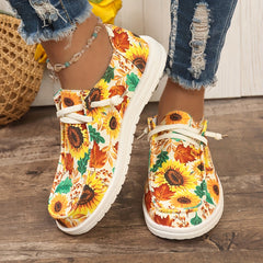 Women's Skateboard Shoes Chrysanthemum Sunflower Pattern Flat Canvas Shoes