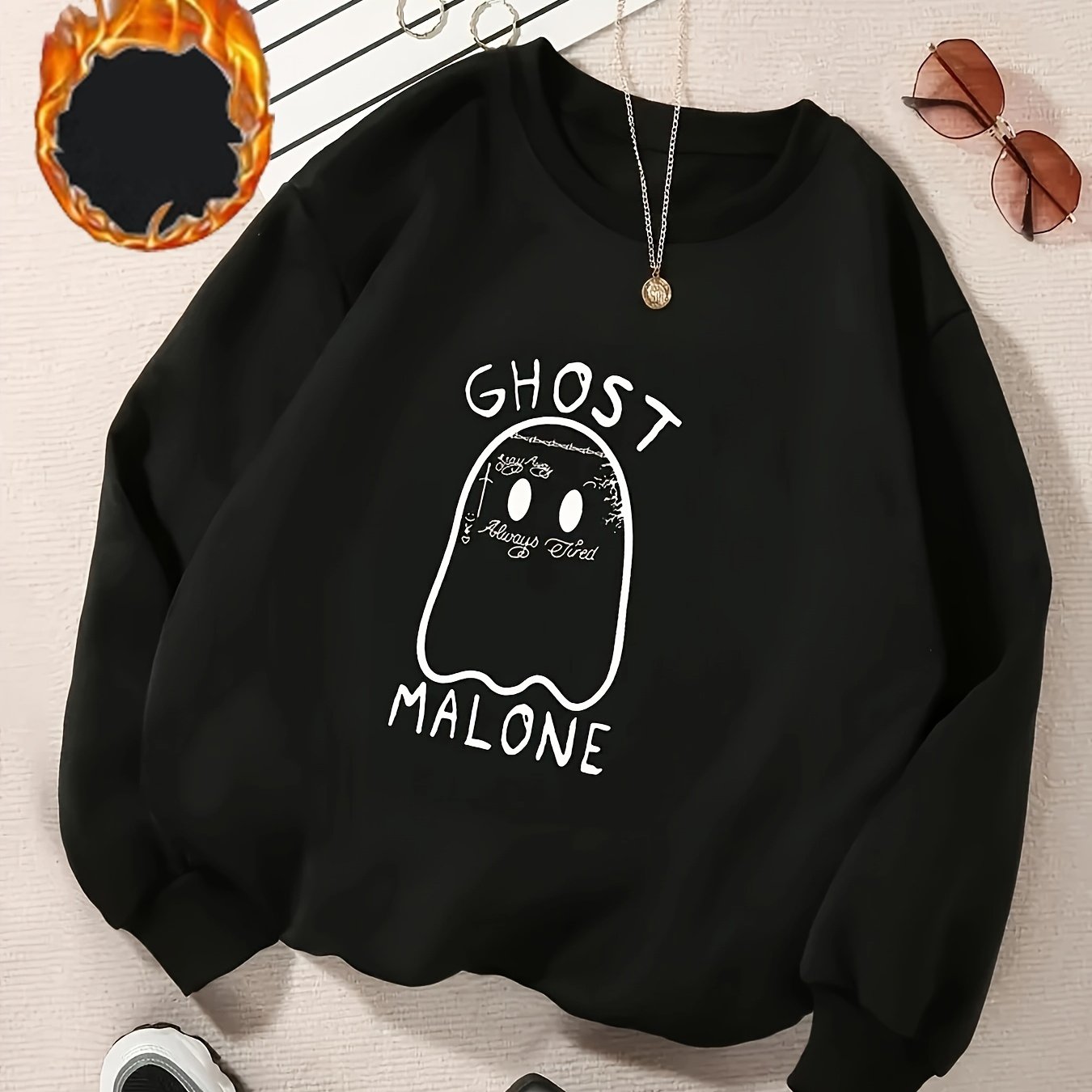 Halloween Ghost Print Sweatshirt Long Sleeves Round Neck Activewear
