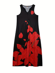 Floral Print Notched Neck Dress Casual Sleeveless Dress For Spring & Summer