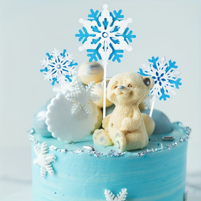 3pcs Snowflake Cake Toppers Birthday Party Decoration