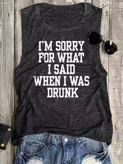 Funny Letter Print Tank Top Casual Crew Neck Summer Sleeveless Top
