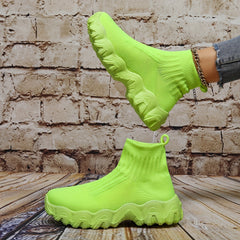 Women's Platform Knitted Sneakers Comfy Slip On High Top Sports Shoes