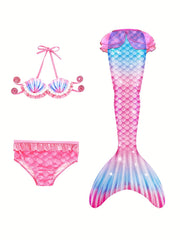 3pcs Mermaid Swimsuit Bikini Set with Tail for Girls