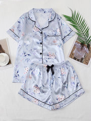 Floral Pajama Set Short Sleeve Top & Bow Shorts