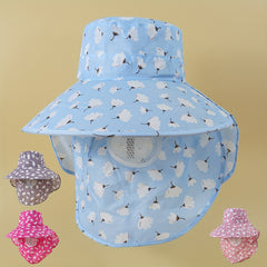 Cotton Print Sun Visors Wide Brim UV Protection Sun Hats with Face Cover