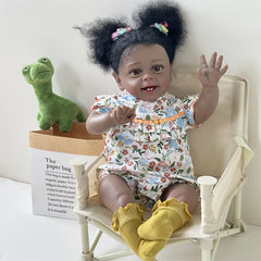 24" 60 Cm Reborn Baby Doll Smiling Face Dark Brown Hair Soft Body Art Collection