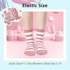 6 Pairs Geometric Pattern Warm Fuzzy Floor Socks Women's Stockings