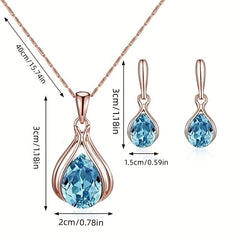 Water Drop Shape Green/Crystal Pendant Necklace Earrings Set