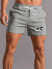 Plane Graphic Print Men's Casual Shorts Elastic Waist Drawstring Sports Shorts
