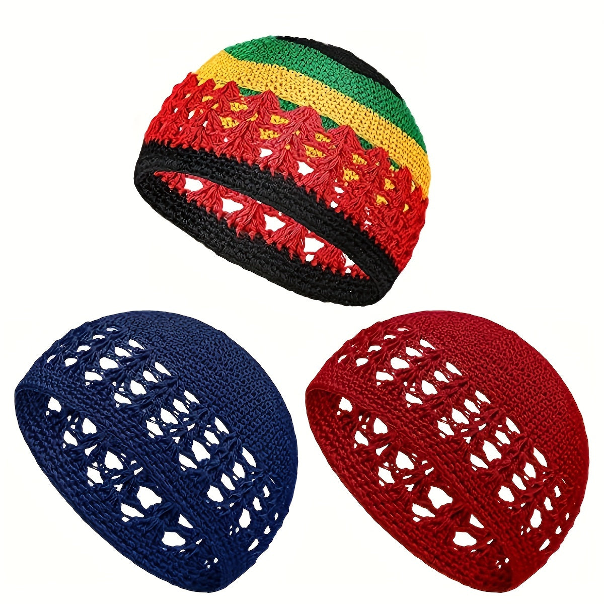 3pcs Hollow Out Crochet Beanie Elastic Head Wraps Unisex Skull Cap