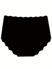 Seamless Solid Briefs Scallop Trim Panties