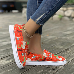 Christmas Style Slip On Canvas Sneakers Flat Loafers Shoes