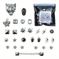 27pcs Punk Rhinestones & Skull Shoe Charms For Clogs Garden Shoes DIY