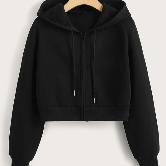 Women's Solid Hooded Sports Sweatshirt Zipper Up Long Sleeve Hoodie