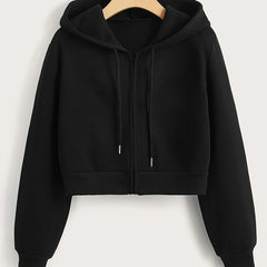 Women's Solid Hooded Sports Sweatshirt Zipper Up Long Sleeve Hoodie