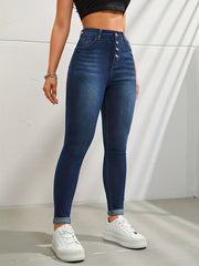 Dark Skinny Jeans Slim Fit Button Casual Denim Pants