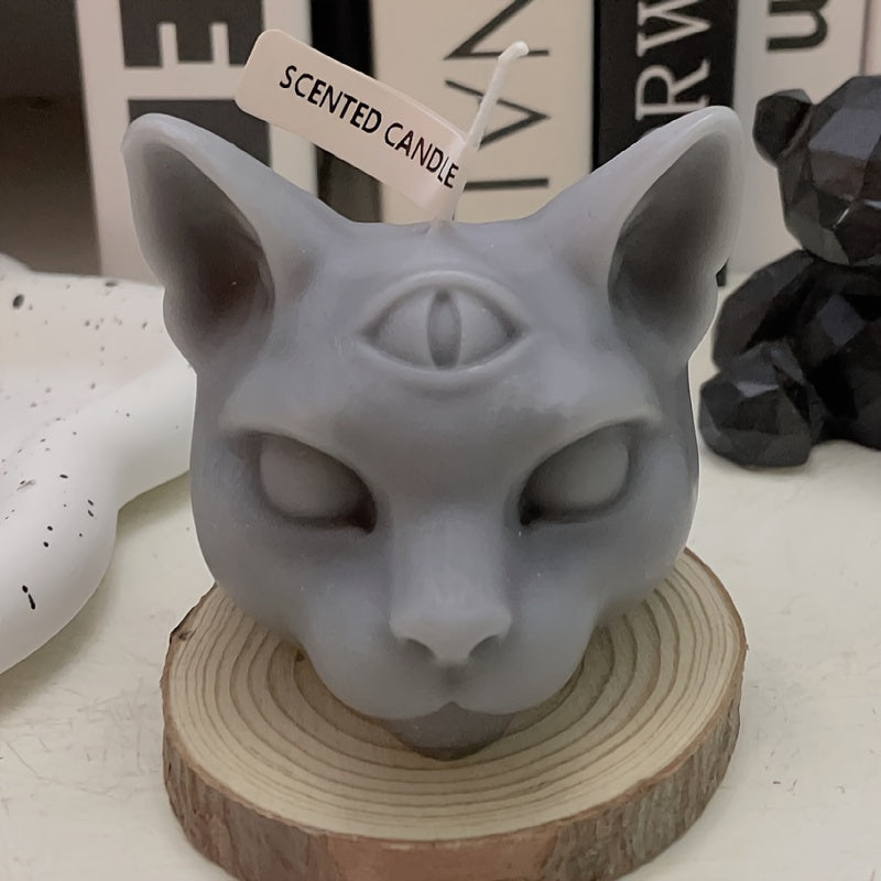 Grey Scented Three-eyed Cat Candles for Home Decoration
