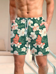 Quick Dry Hawaiian Beach Board Shorts for Men Floral Swim Trunks with Pockets
