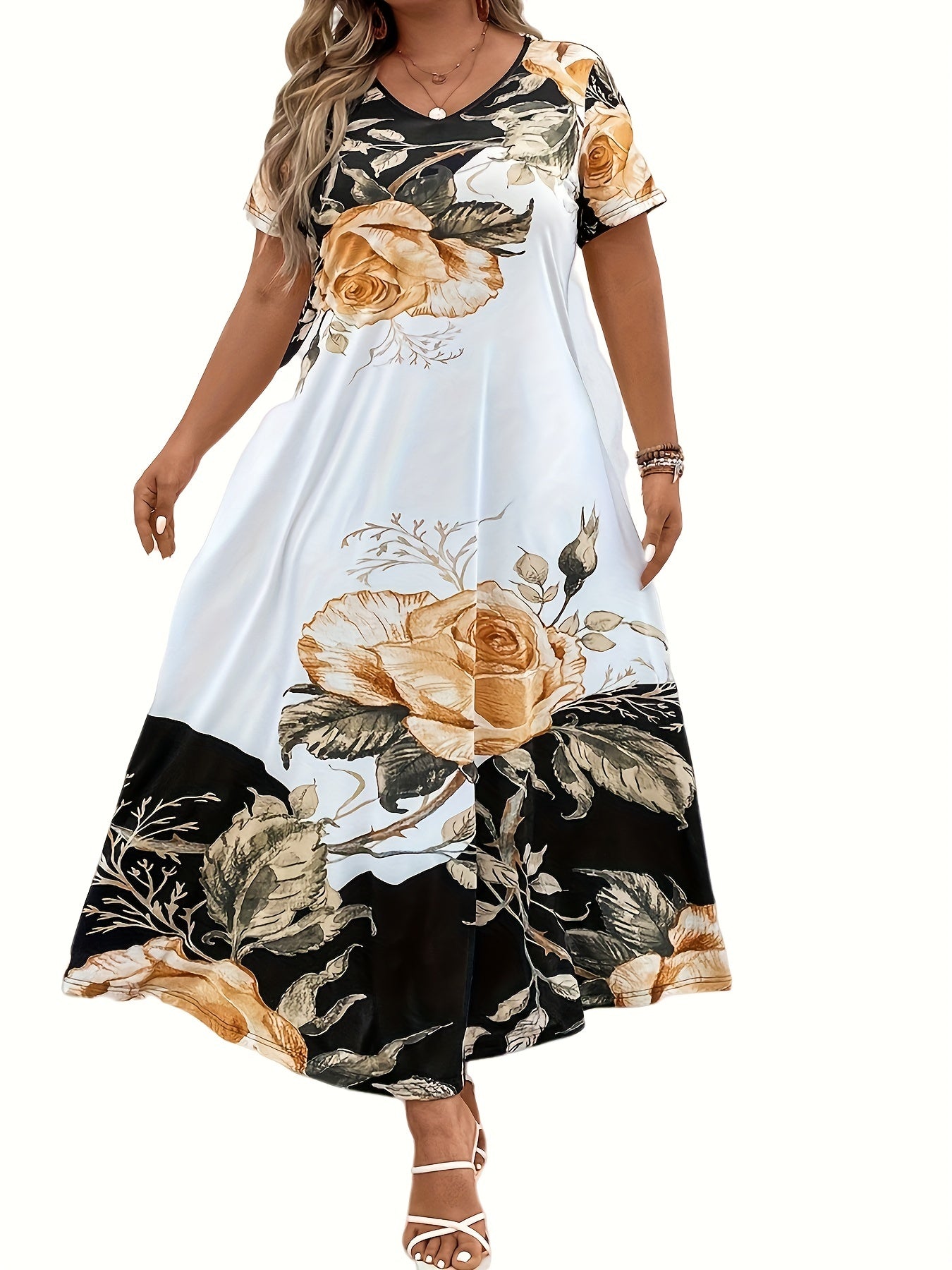 Floral Print Short Sleeve Maxi Dress