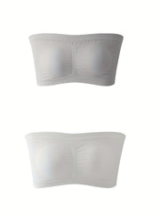 2 Pack Plus Size Bandeau Set Solid Tube Bra High Stretch