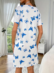 Butterflies Print Short Sleeve Pajama Dress