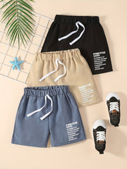3pcs Positive Letter Print Boys Comfortable Creative Shorts
