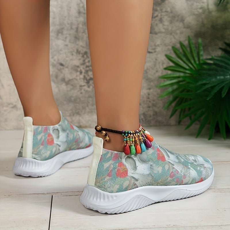 Women's Halloween Pattern Sneakers Low Top Slip On Knit Sock Shoes