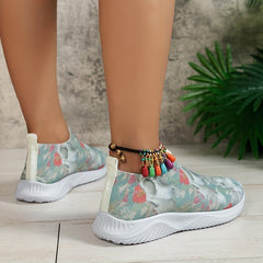 Women's Halloween Pattern Sneakers Low Top Slip On Knit Sock Shoes