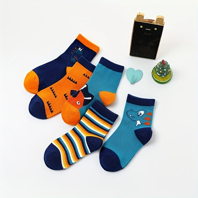 5 Pairs Boys Cartoon Crew Socks Breathable Comfy Children's Socks