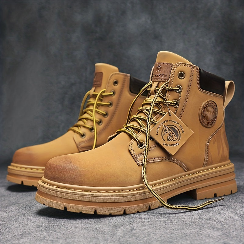 Men's Padded Collar Service Boots Casual Lace-up Shoes