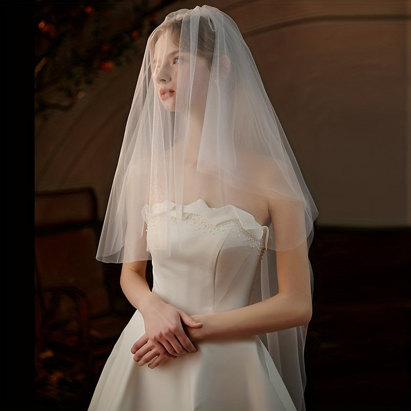 Double Layer Bridal Wedding Head Veil With Comb Long Mesh Veil