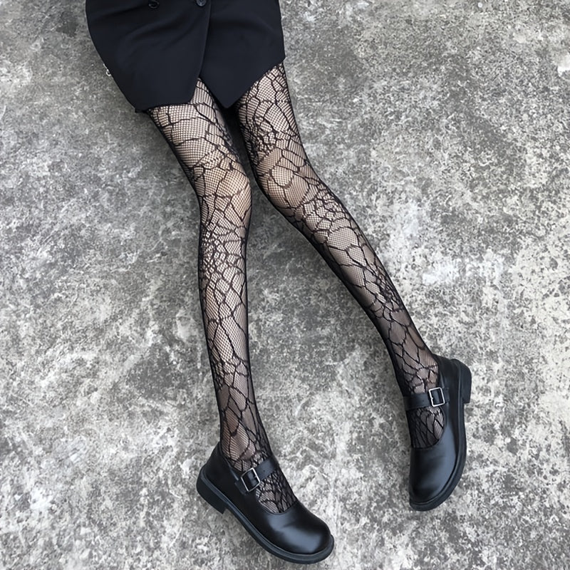 Spider Web Pattern Fishnet Tights High Waist Mesh Pantyhose