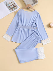 Lace Pajama Set Top & Elastic Waistband Pants Women's Sleepwear