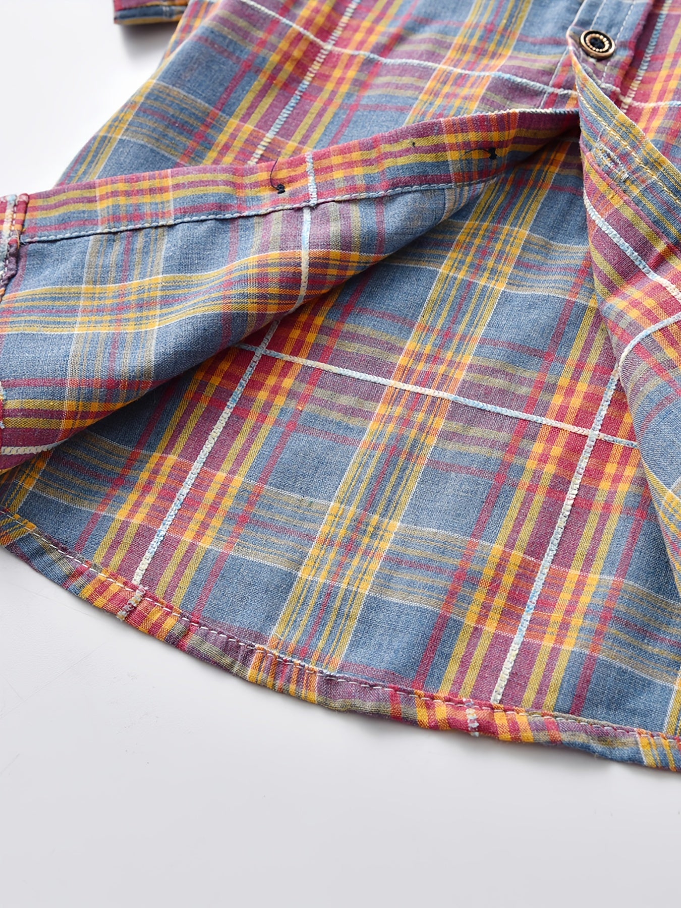 Boys Plaid Button Lapel Short Sleeve Shirts - Kids Summer Clothes