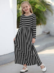 Girls Floral Print Loose Dress With Pockets for Spring
