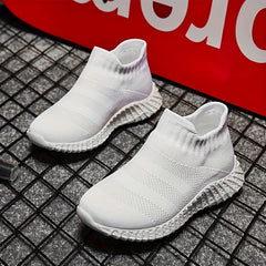 Girl's Solid Woven Knit Slip On Sock Shoes Breathable Soft Sole Sneakers