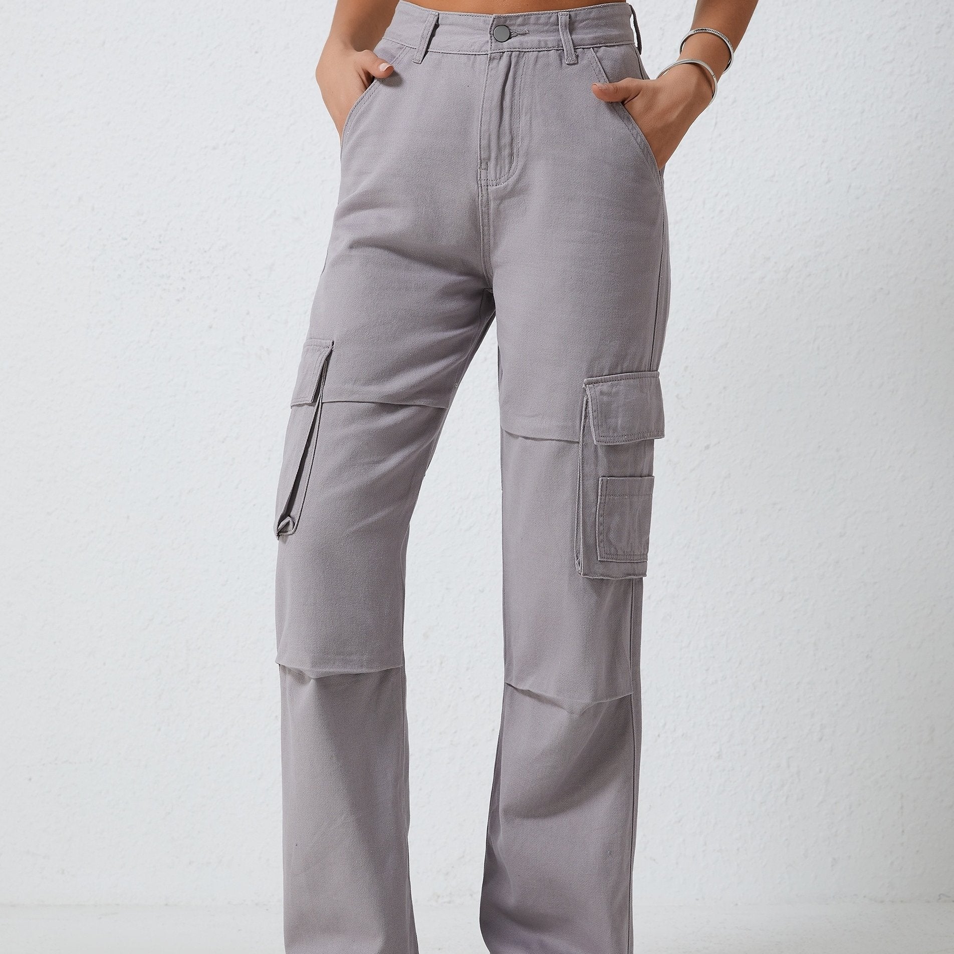 Denim Cargo Pants Mid Rise Loose Casual Kpop Cargo Jeans