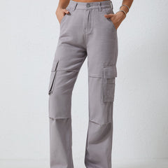 Denim Cargo Pants Mid Rise Loose Casual Kpop Cargo Jeans