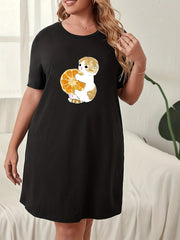 Cat & Orange Print Short Sleeve Nightdress