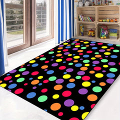 Colorful Rainbow Polka Dot Area Rug for Classroom or Kids' Room