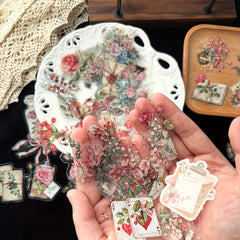 50pcs PET Floral & Letter Stickers Adhesive Shapes Laptop Phone Case Decoration